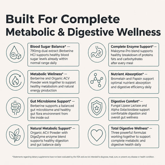 PuraDaily Metabolism Stack benefits: enzyme support, nutrient absorption, gut microbiome, digestive comfort
