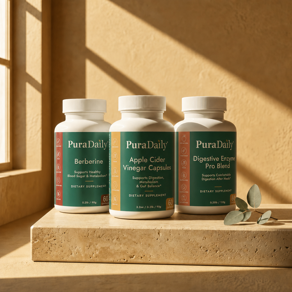 PuraDaily Metabolism Stack bundle Berberine Apple Cider Vinegar and Digestive Enzyme metabolic support supplement bundle